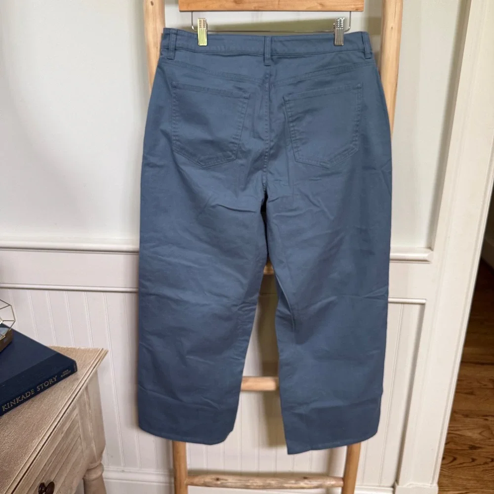 Quince Blue Organic Cotton Ultra-Stretch Wide Leg Pant High Rise Utility Size 12